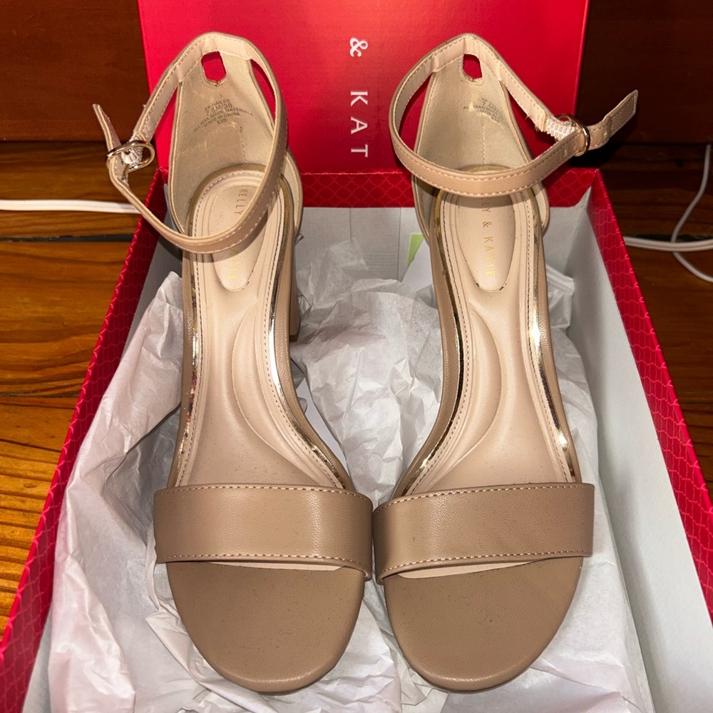 Kelly & Katie Taupe Heels. Shade & Shore Taupe Sandals Included.